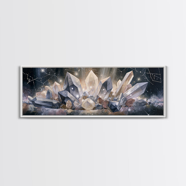 Crystal Cluster with Moonlight Reflections Canvas Print, Spiritual Art, Christian Decor, Living Room Decor, Spirit, Art Print, SPI-3x1-5
