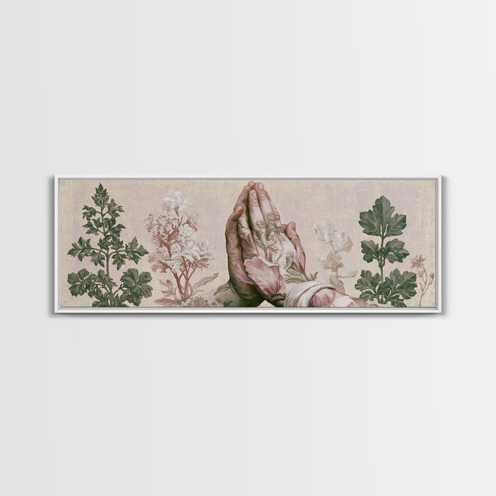 Prayer Hands with Botanical Details Canvas Print, Spiritual Art, Printable, Living Room Decor, Watercolor Art, Spirit, SPI-3x1-97