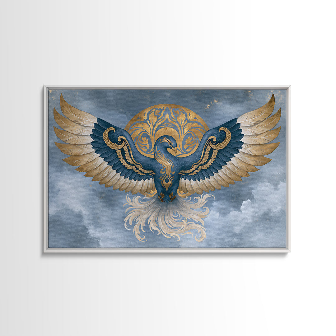 Phoenix Rising as Renewal Symbol Framed Canvas Print, Spiritual Art, Minimalist Decor, Living Room Decor, Fine Art, Spirit, SPI-3x2-15