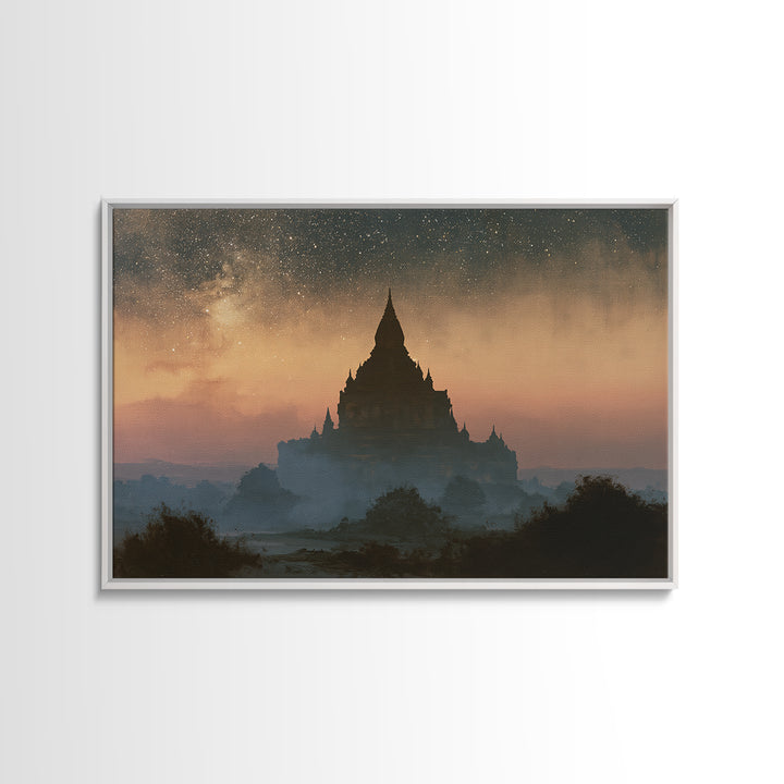 Ancient Temple Silhouette Framed Canvas Print, Spiritual Art, Art Prints, Living Room Decor, Spirit, Abstract Wall Art, SPI-3x2-23