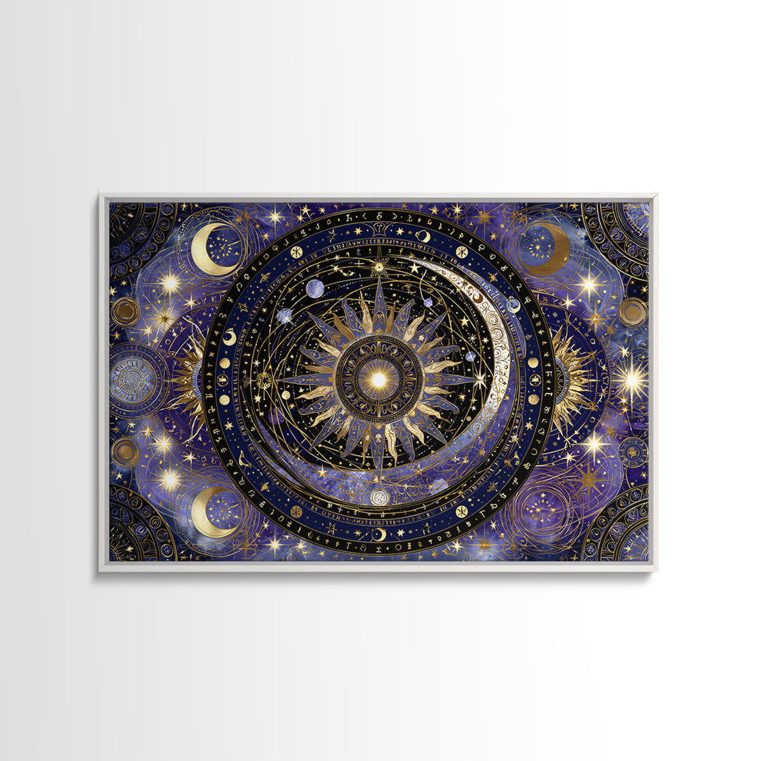 Sun and Moon Spiritual Balance Composition Framed Canvas Print, Spiritual Art, Digital Prints, Living Room Decor, Spirit, SPI-3x2-36