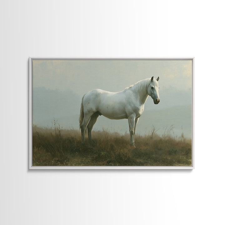 White Horse in Misty Sacred Landscape Canvas Print, Spiritual Art, Kids Room Art, Living Room Decor, Fine Art, Spirit, SPI-3x2-38