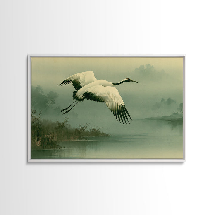 White Crane Flying Canvas Print, Spiritual Art, Fine Art Print, Living Room Decor, Fine Art, Spirit, Digital Prints, Art Prints, SPI-3x2-4