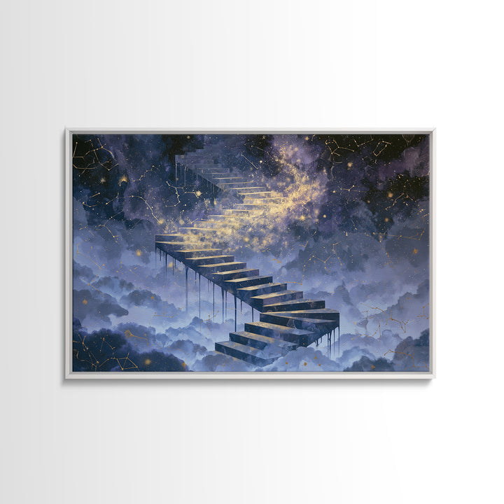 Celestial Staircase Through Clouds Framed Canvas Print, Spiritual Art, Room Decor, Living Room Decor, Fine Art, Spirit, SPI-3x2-45