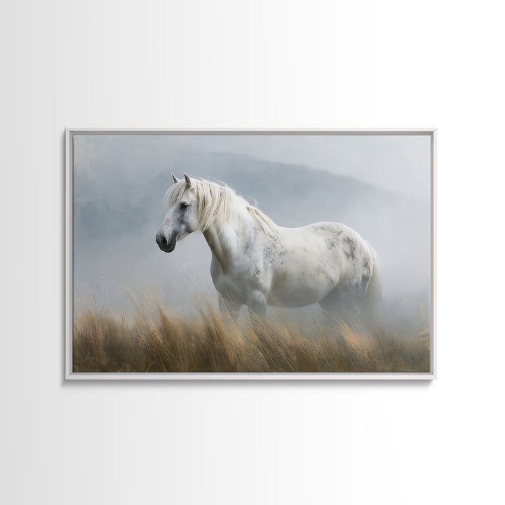 White Horse in Misty Sacred Landscape Canvas Print, Spiritual Art, Kids Room Art, Living Room Decor, Fine Art, Spirit, SPI-3x2-62