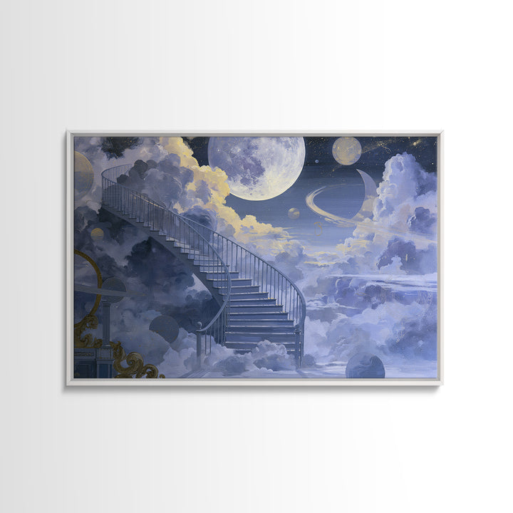Celestial Staircase Through Clouds Framed Canvas Print, Spiritual Art, Room Decor, Living Room Decor, Fine Art, Spirit, SPI-3x2-69