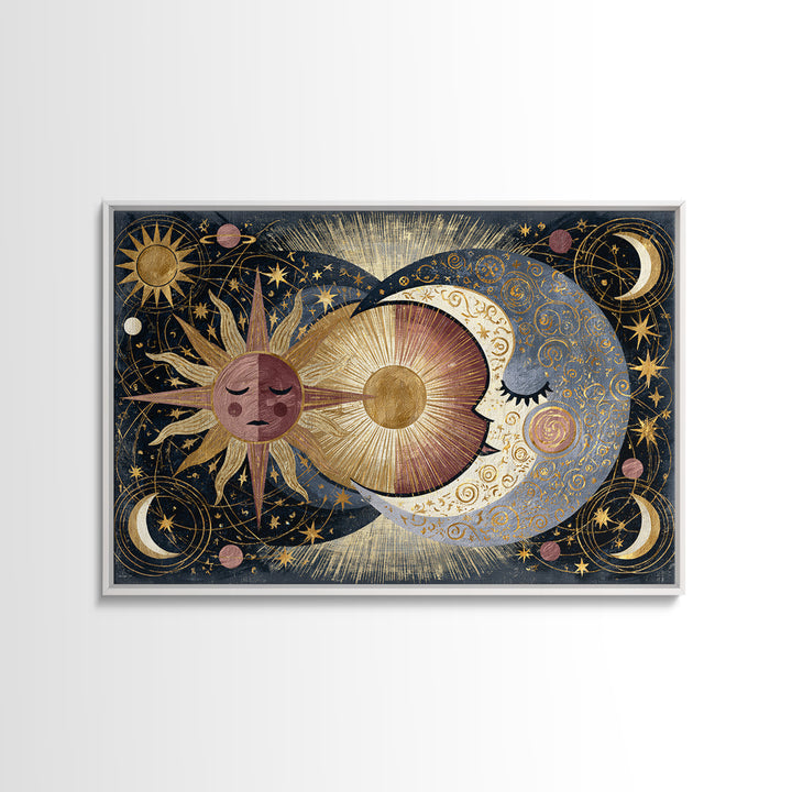 Sun and Moon Spiritual Balance Composition Canvas Print, Spiritual Art, African American Art, Living Room Decor, Spirit, SPI-3x2-84
