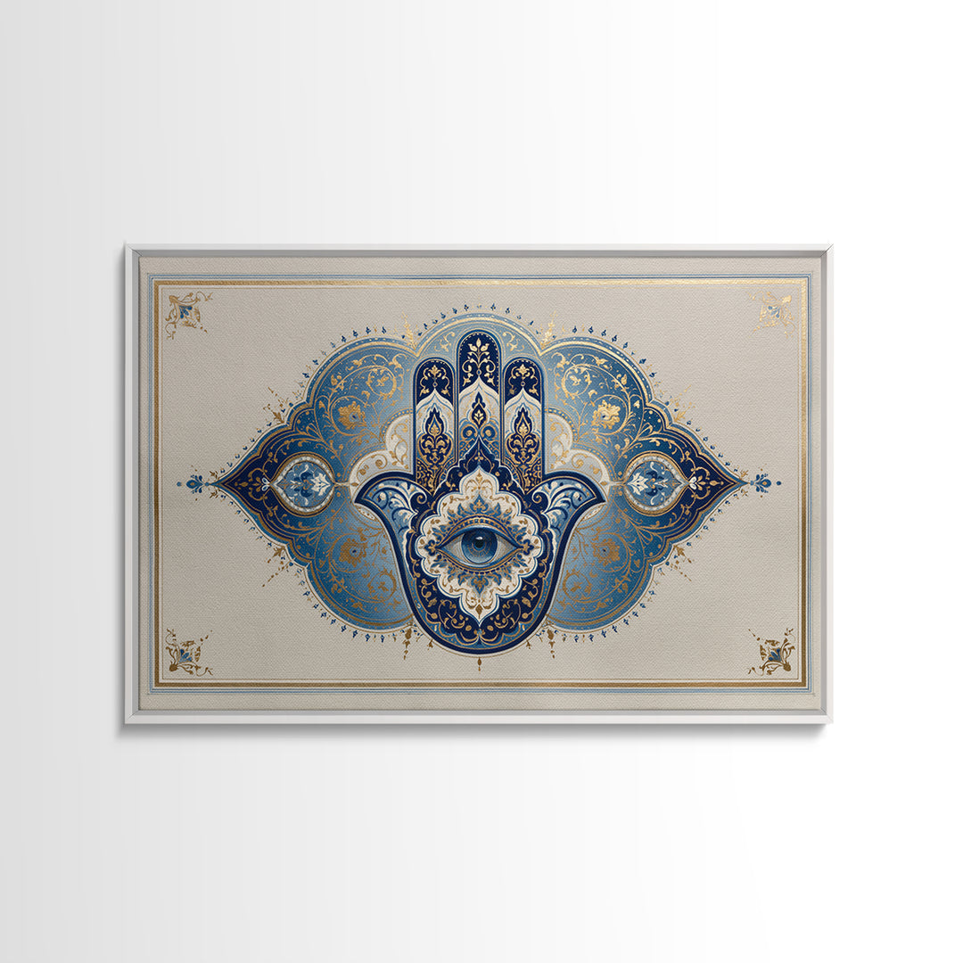 Protective Hand Motif Framed Canvas Print, Spiritual Art, Boho Decor, Living Room Decor, Fine Art, Spirit, Art Prints, SPI-3x2-99