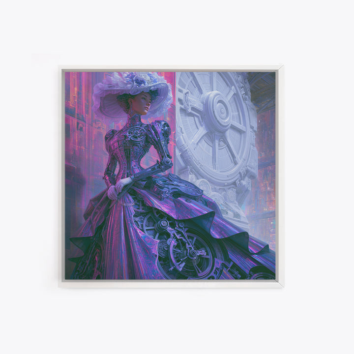Victorian Lady with Clockwork Dress Details Canvas Print, Steampunk Art, Gallery Decor, Living Room Decor, Fine Art, Mechanic, STE-1x1-17
