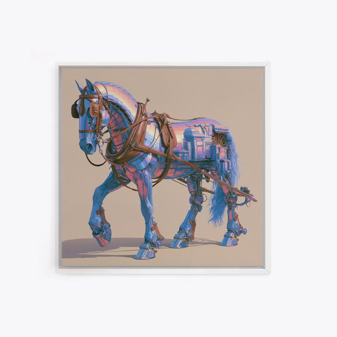 Steam Powered Horse Framed Canvas Print, Steampunk Art, Wall Art Living Room, Living Room Decor, Mechanic, Modern Decor, STE-1x1-39