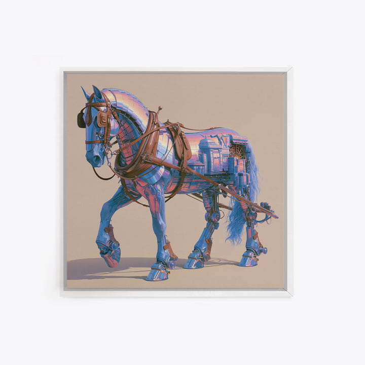 Steam Powered Horse Framed Canvas Print, Steampunk Art, Wall Art Living Room, Living Room Decor, Mechanic, Modern Decor, STE-1x1-39