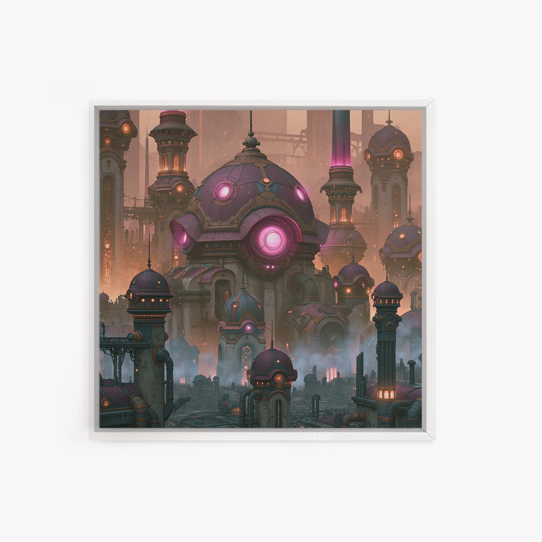 Steam Powered City Skyline Canvas Print, Steampunk Art, Luxury Decor, Living Room Decor, Abstract Art, Mechanic, STE-1x1-45