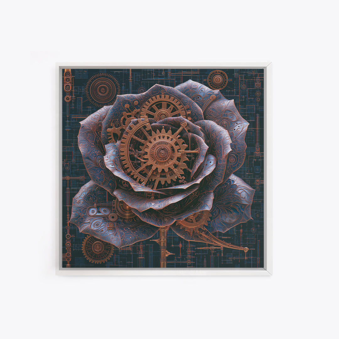 Mechanical Rose Made of Copper Gears Framed Canvas Print, Steampunk Art, Dark Art, Living Room Decor, Oil Painting, Mechanic, STE-1x1-51