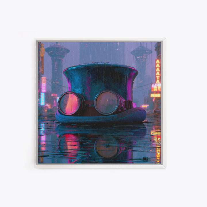 Top Hat and Goggles Still Life Framed Canvas Print, Steampunk Art, Wall Art Print, Living Room Decor, Fine Art, Mechanic, STE-1x1-52