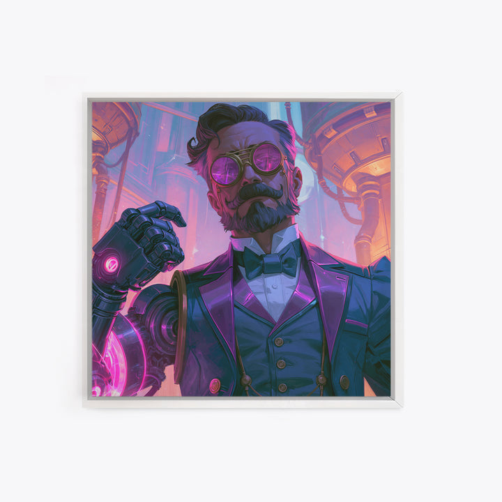 Victorian Inventor Portrait Canvas Print, Steampunk Art, Abstract Art Print, Living Room Decor, Fine Art, Mechanic, STE-1x1-55