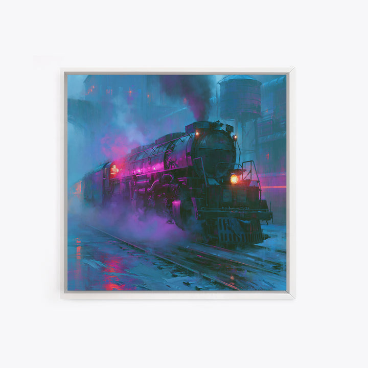 Steam Locomotive Racing Through Fog Canvas Print, Steampunk Art, Digital Download Art, Living Room Decor, Mechanic, Wall Art, STE-1x1-6