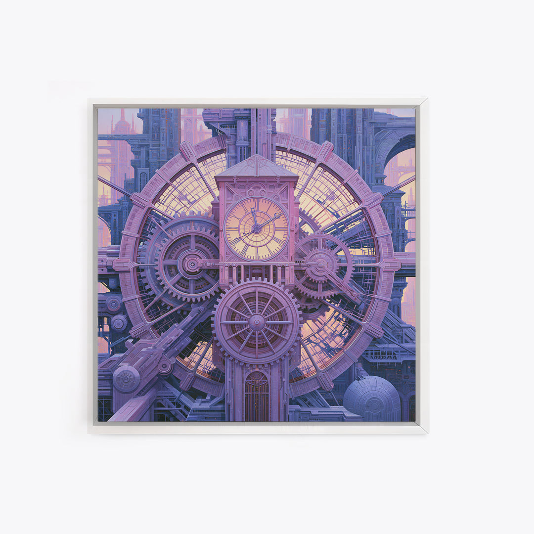 Clock Tower Gears Framed Canvas Print, Steampunk Art, Boho Decor, Living Room Decor, Oil Painting, Mechanic, Art Print, STE-1x1-61