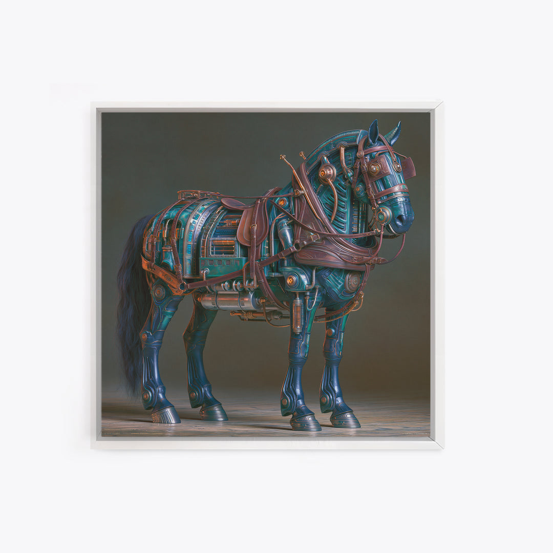 Steam Powered Horse Framed Canvas Print, Steampunk Art, Neutral Decor, Living Room Decor, Fine Art, Mechanic, Home Decor, STE-1x1-63