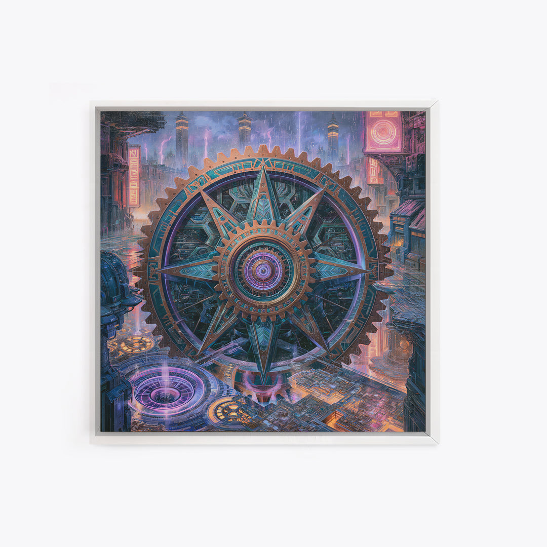 Cogwheel Mandala in Bronze and Teal Framed Canvas Print, Steampunk Art, Wall Art Print, Living Room Decor, Fine Art, Mechanic, STE-1x1-64