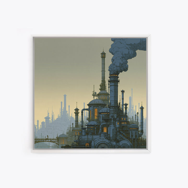 Steam Powered City Skyline Canvas Print, Steampunk Art, Luxury Decor, Living Room Decor, Abstract Art, Mechanic, STE-1x1-69