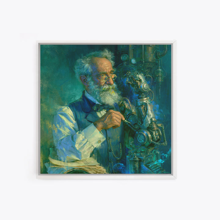 Victorian Inventor Portrait Framed Canvas Print, Steampunk Art, Boho Decor, Living Room Decor, Fine Art, Mechanic, Art Print, STE-1x1-79