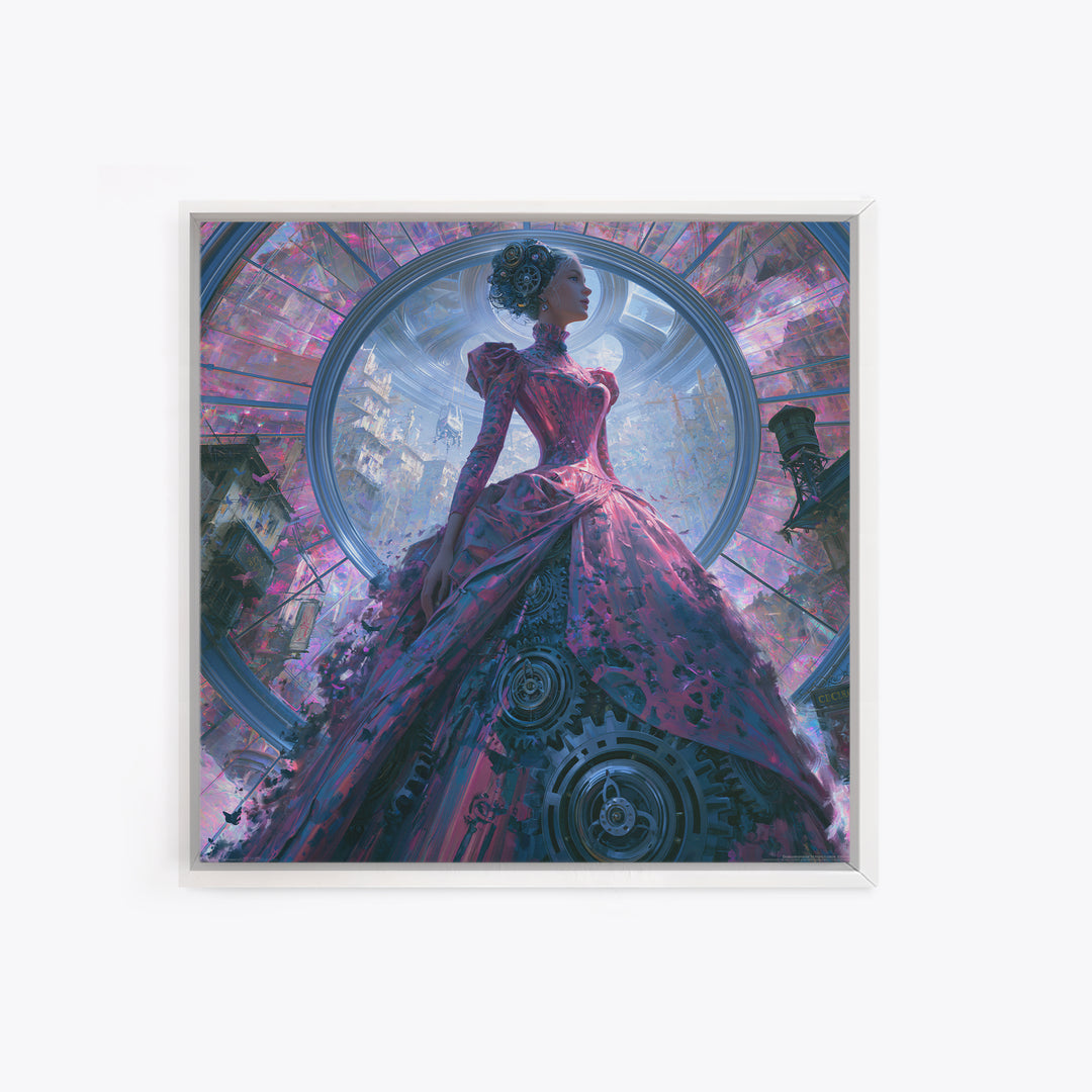 Victorian Lady with Clockwork Dress Details Canvas Print, Steampunk Art, Contemporary Art, Living Room Decor, Mechanic, STE-1x1-89