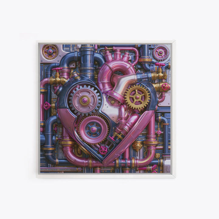 Gear Heart with Pipes and Valves Canvas Print, Steampunk Art, Man Cave Decor, Living Room Decor, Fine Art, Mechanic, STE-1x1-92
