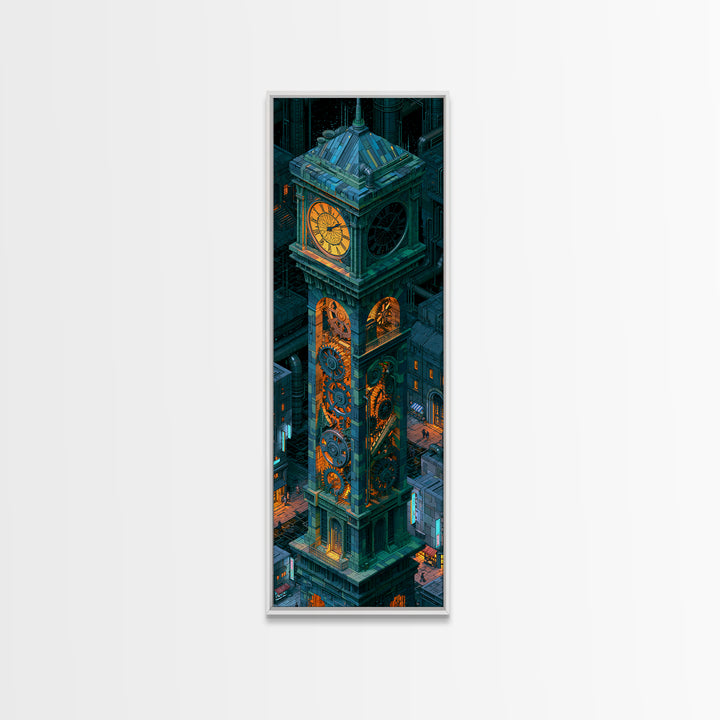 Clock Tower Gears Canvas Print, Steampunk Art, Abstract Art Print, Living Room Decor, Watercolor Art, Mechanic, STE-1x3-1