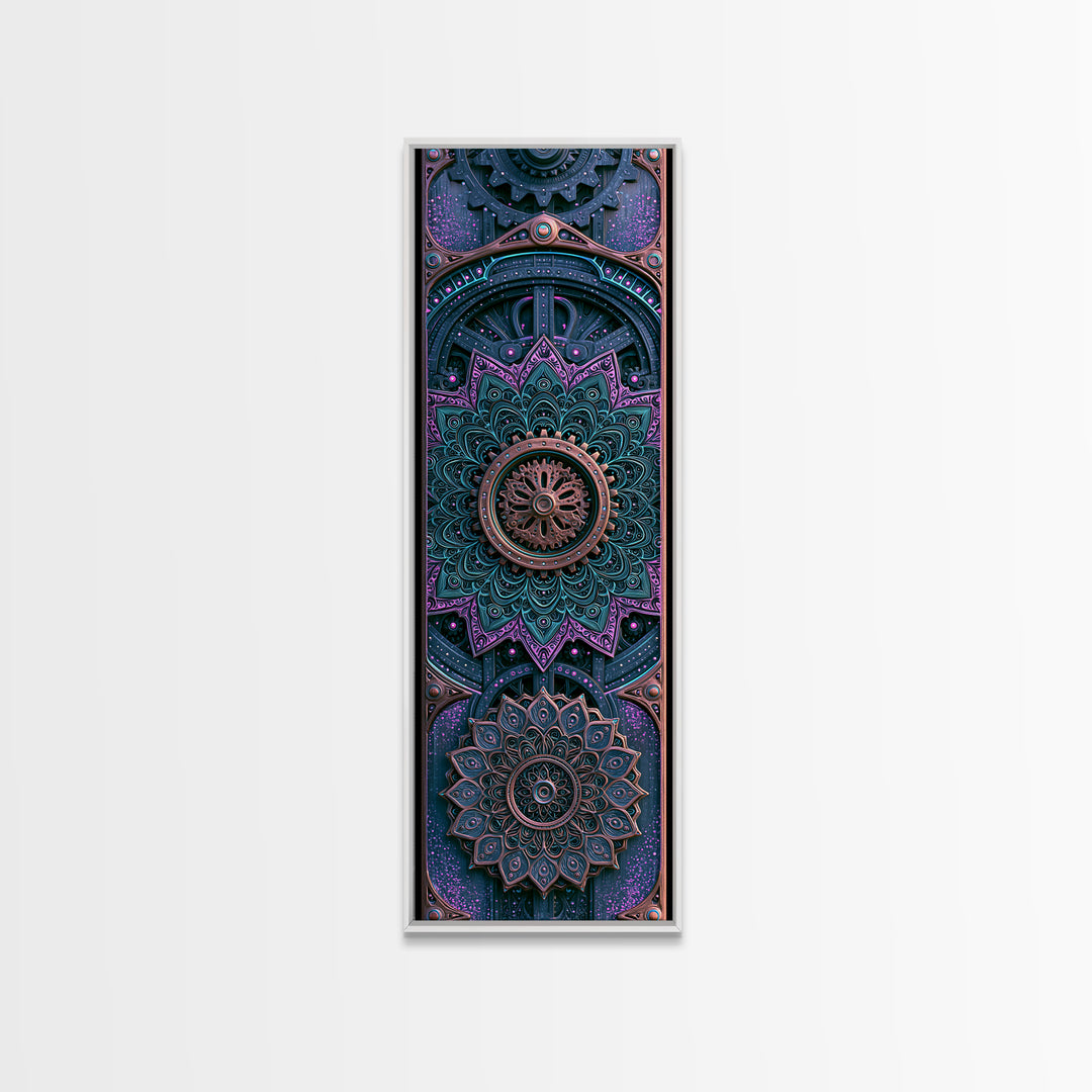 Cogwheel Mandala in Bronze and Teal Canvas Print, Steampunk Art, Halloween Decor, Living Room Decor, Fine Art, Mechanic, STE-1x3-28