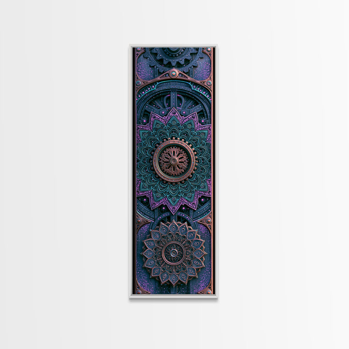 Cogwheel Mandala in Bronze and Teal Canvas Print, Steampunk Art, Halloween Decor, Living Room Decor, Fine Art, Mechanic, STE-1x3-28