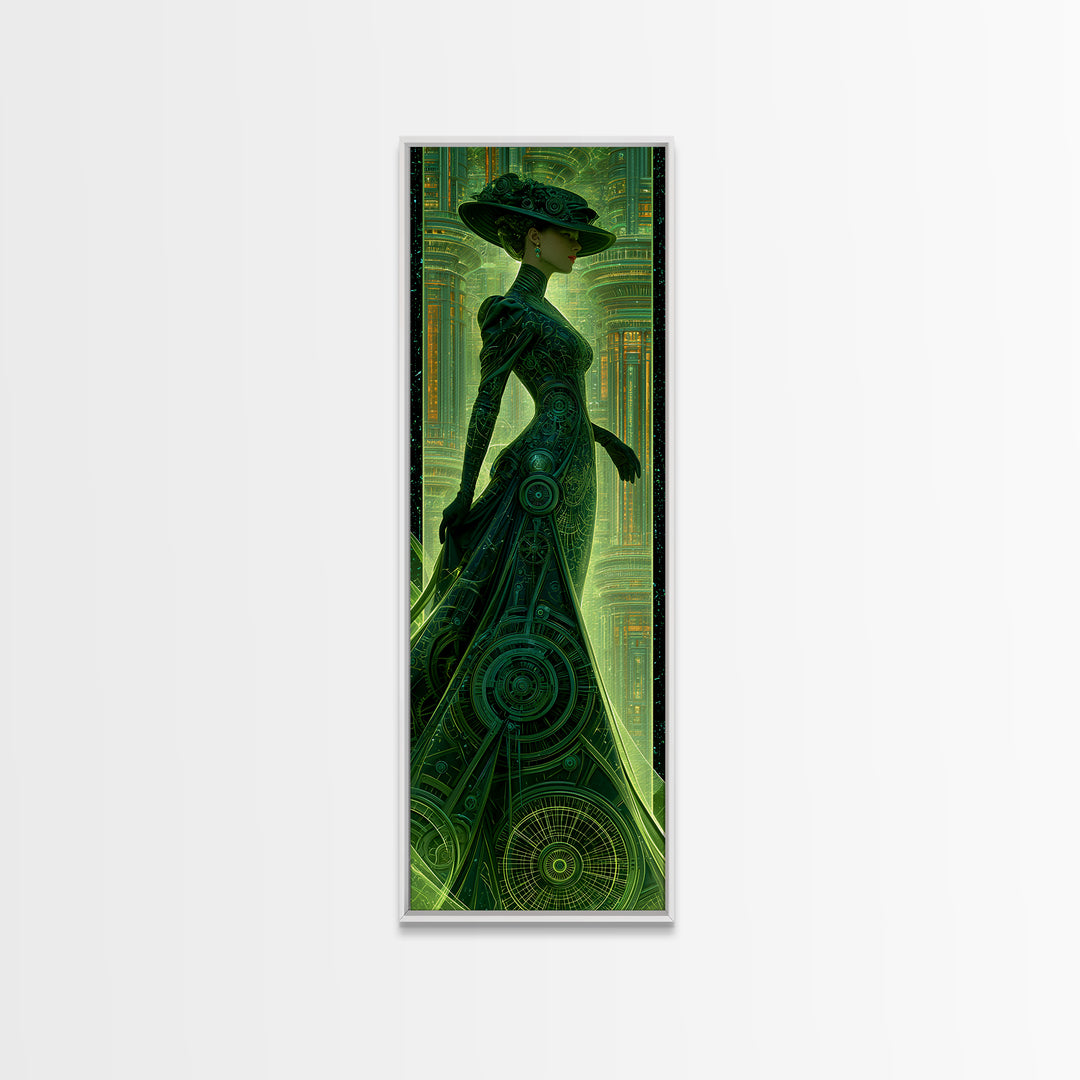 Victorian Lady with Clockwork Dress Details Framed Canvas Print, Steampunk Art, Textured Painting, Living Room Decor, Mechanic, STE-1x3-29
