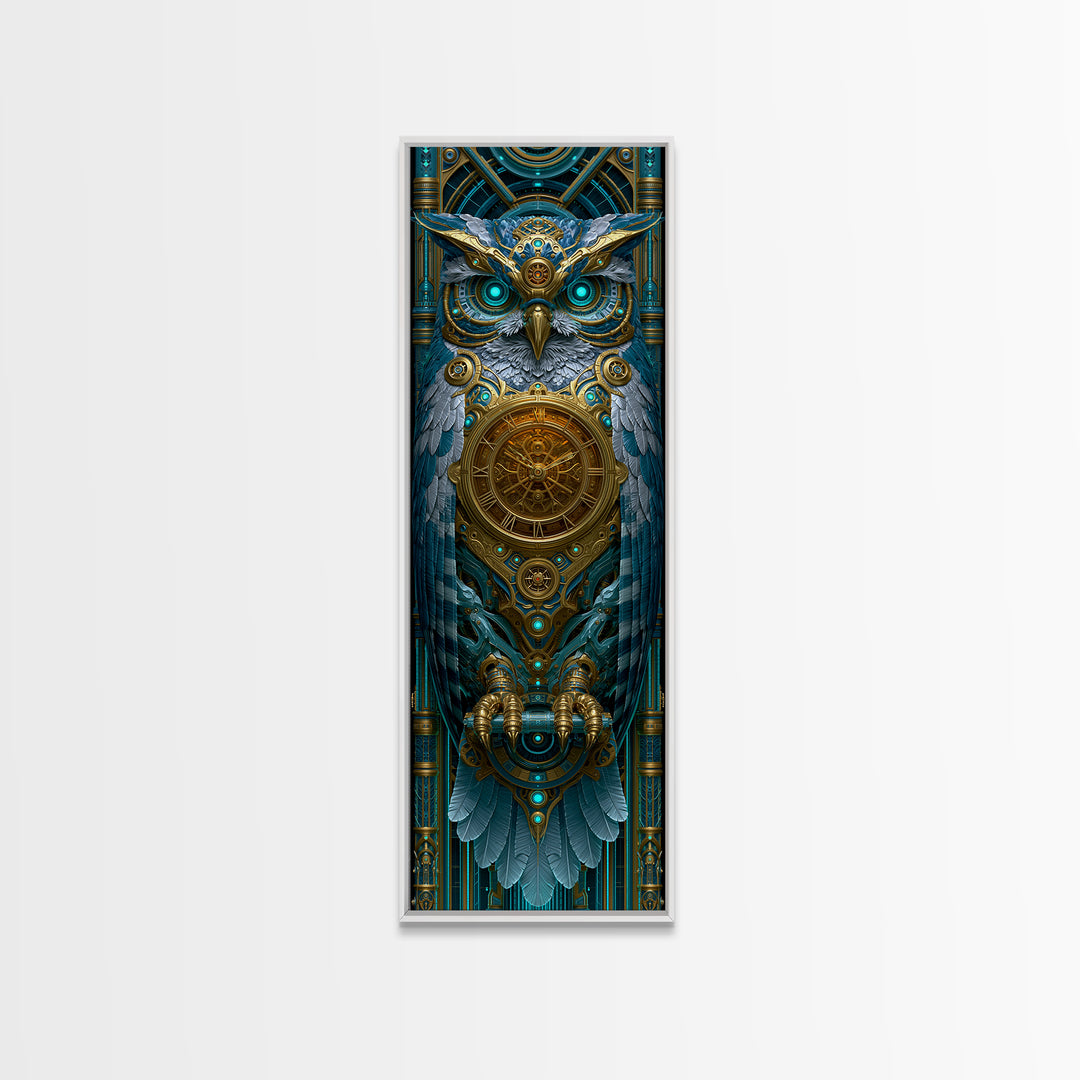 Brass Clockwork Owl Framed Canvas Print, Steampunk Art, Halloween Decor, Living Room Decor, Fine Art, Mechanic, Boho Wall Art, STE-1x3-61