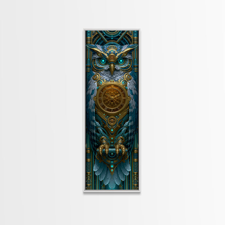 Brass Clockwork Owl Framed Canvas Print, Steampunk Art, Halloween Decor, Living Room Decor, Fine Art, Mechanic, Boho Wall Art, STE-1x3-61