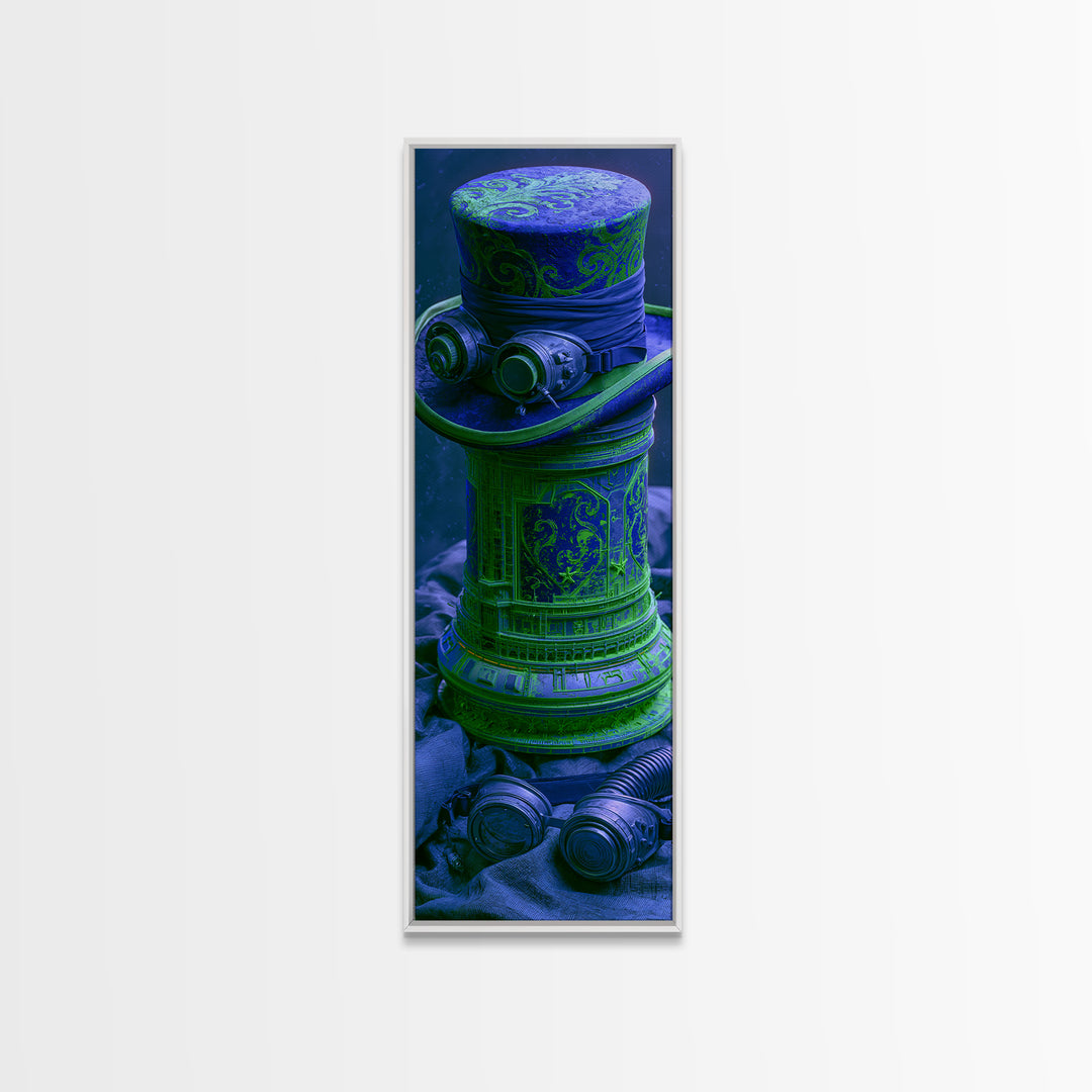 Top Hat and Goggles Still Life Framed Canvas Print, Steampunk Art, Wall Art Print, Living Room Decor, Fine Art, Mechanic, STE-1x3-64