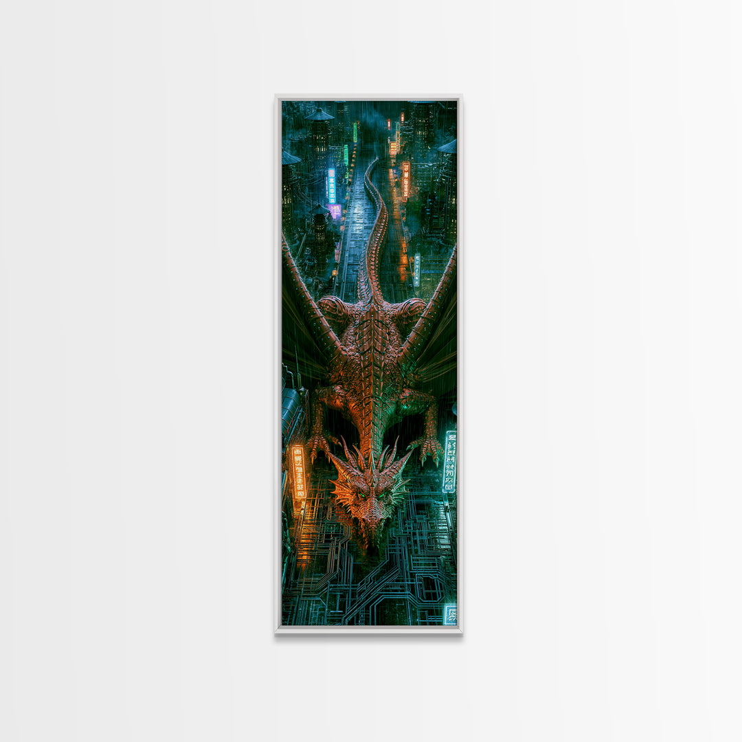 Copper Dragon with Riveted Wings Framed Canvas Print, Steampunk Art, Modern Decor, Living Room Decor, Fine Art, Mechanic, STE-1x3-70