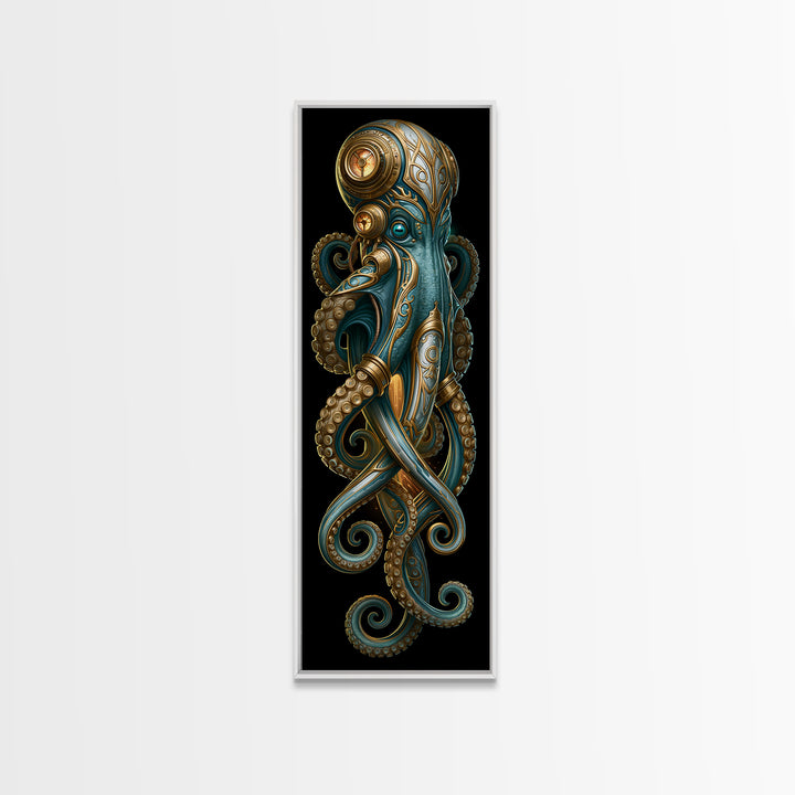 Steampunk Octopus with Brass Tentacles Canvas Print, Steampunk Art, Man Cave Decor, Living Room Decor, Fine Art, Mechanic, STE-1x3-89