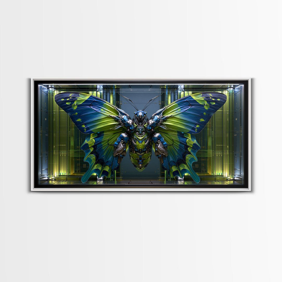 Mechanical Butterfly Specimen Framed Canvas Print, Steampunk Art, Contemporary Art, Living Room Decor, Fine Art, Mechanic, STE-2x1-10