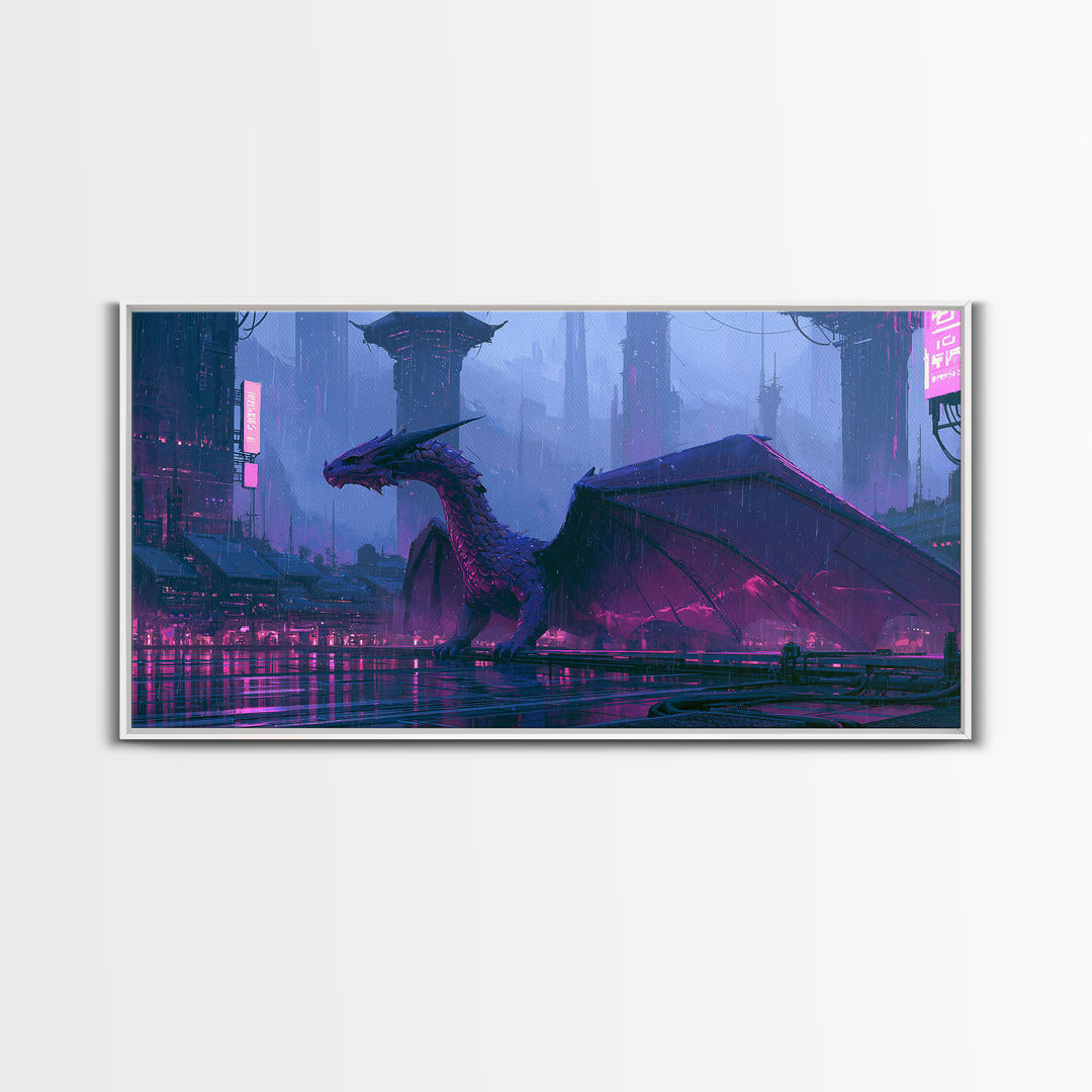 Copper Dragon with Riveted Wings Framed Canvas Print, Steampunk Art, Minimalist Decor, Living Room Decor, Fine Art, Mechanic, STE-2x1-30