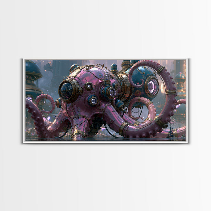 Steampunk Octopus with Brass Tentacles Canvas Print, Steampunk Art, Digital Print, Living Room Decor, Fine Art, Mechanic, STE-2x1-49