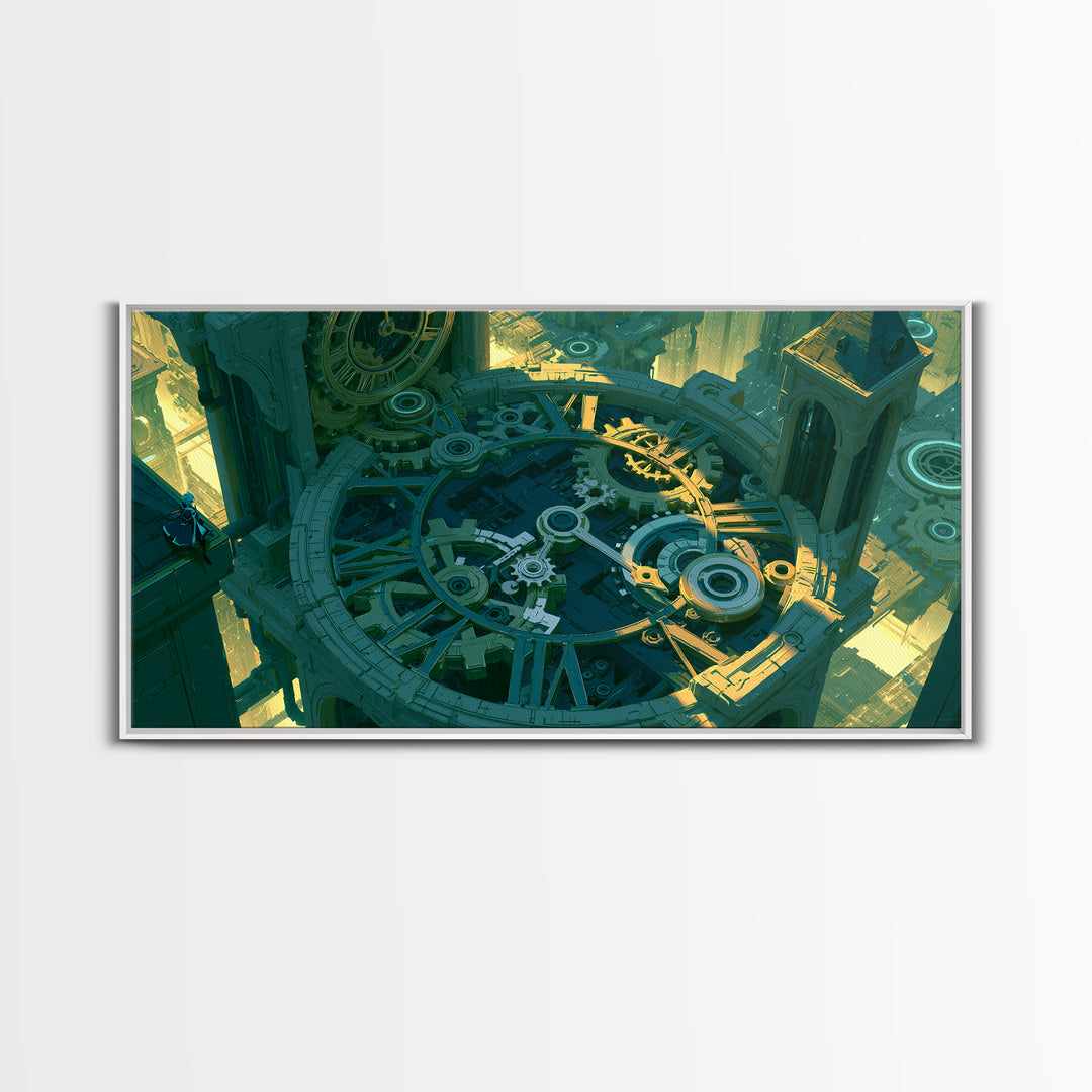 Clock Tower Gears Canvas Print, Steampunk Art, Art Nouveau, Living Room Decor, Mechanic, Modern Art, Digital Download Art, STE-2x1-57