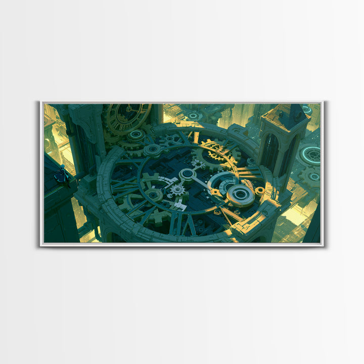 Clock Tower Gears Canvas Print, Steampunk Art, Art Nouveau, Living Room Decor, Mechanic, Modern Art, Digital Download Art, STE-2x1-57