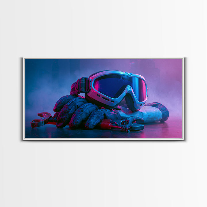 Goggles Gloves and Wrench Still Life Framed Canvas Print, Steampunk Art, Gallery Decor, Living Room Decor, Fine Art, Mechanic, STE-2x1-67