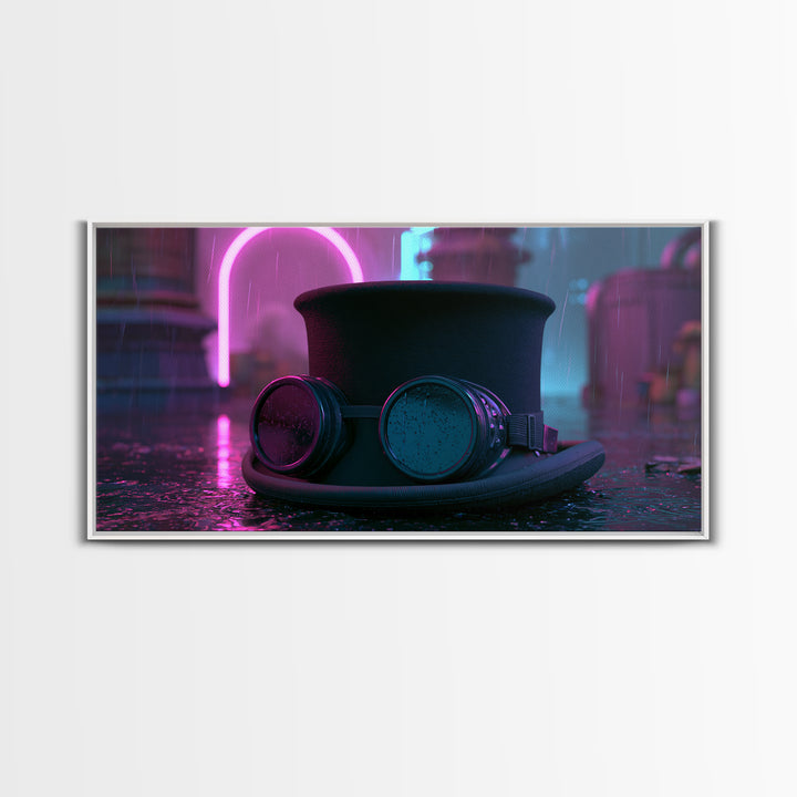 Top Hat and Goggles Still Life Framed Canvas Print, Steampunk Art, Art Nouveau, Living Room Decor, Fine Art, Mechanic, STE-2x1-72