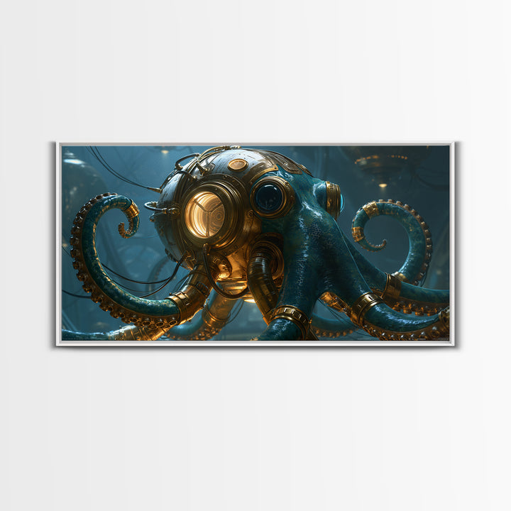 Steampunk Octopus with Brass Tentacles Canvas Print, Steampunk Art, Digital Print, Living Room Decor, Fine Art, Mechanic, STE-2x1-73