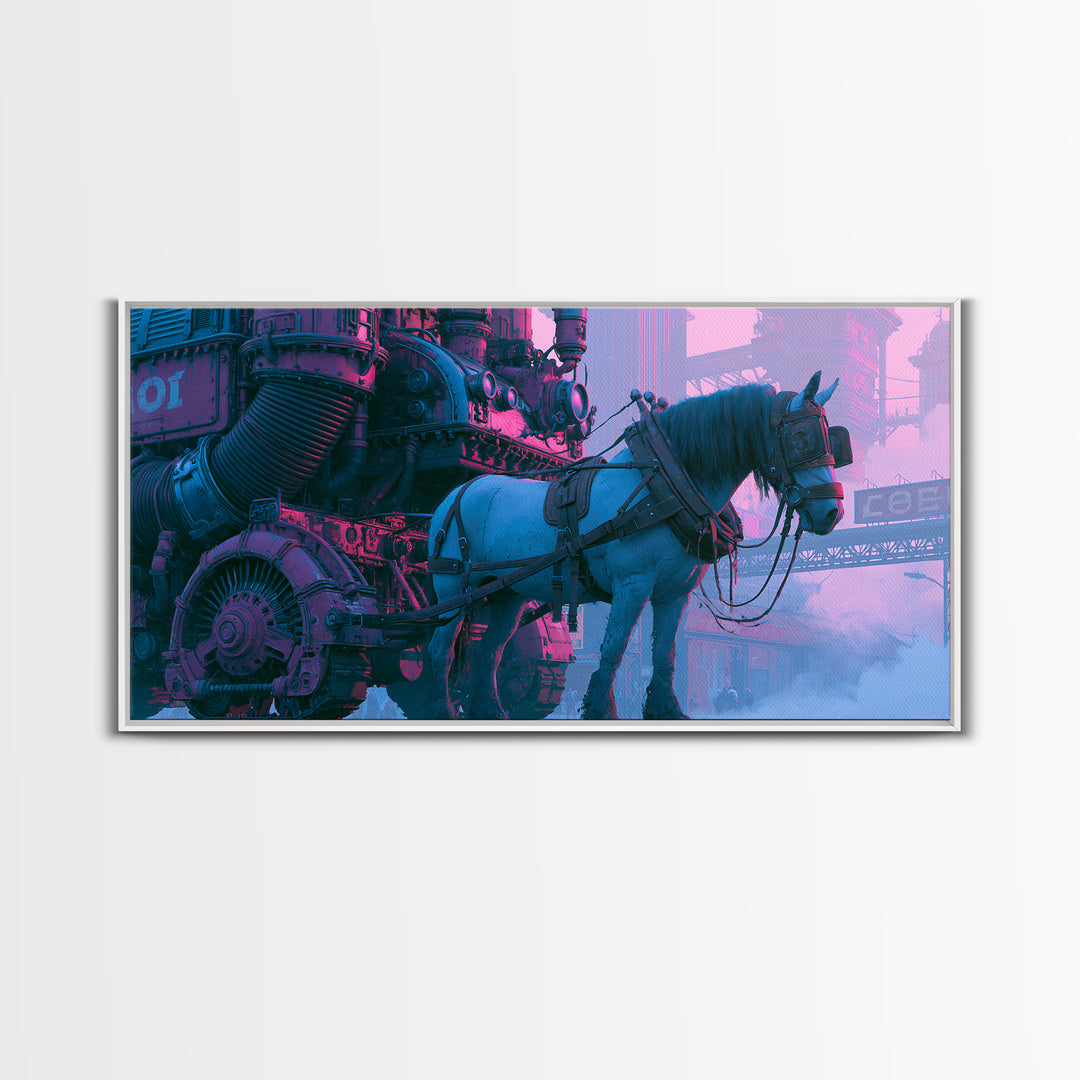Steam Powered Horse Framed Canvas Print, Steampunk Art, Wall Decor, Living Room Decor, Fine Art, Mechanic, Whimsical Decor, STE-2x1-83