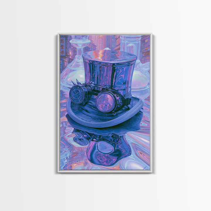 Top Hat and Goggles Still Life Framed Canvas Print, Steampunk Art, Living Room Decor, Oil Painting, Mechanic, STE-2x3-12