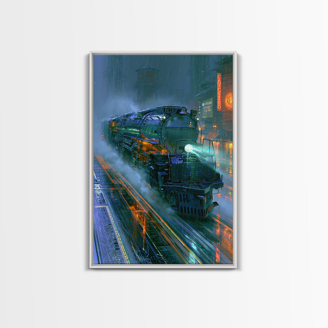 Steam Locomotive Racing Through Fog Canvas Print, Steampunk Art, Wall Art, Living Room Decor, Oil Painting, Mechanic, STE-2x3-14
