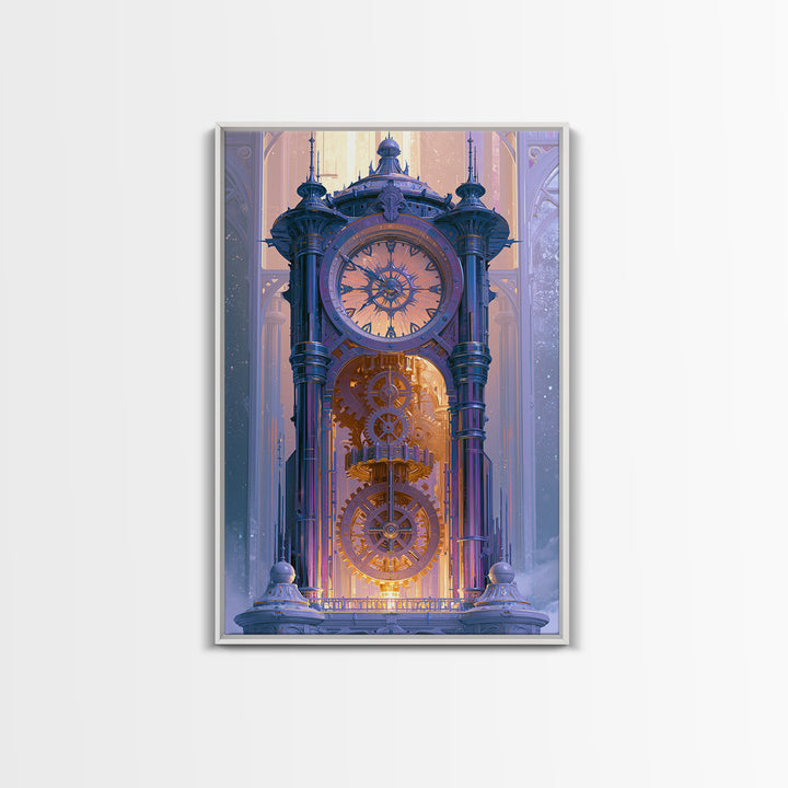 Clock Tower Gears Framed Canvas Print, Steampunk Art, Living Room Decor, Oil Painting, Mechanic, Whimsigoth Decor, STE-2x3-21
