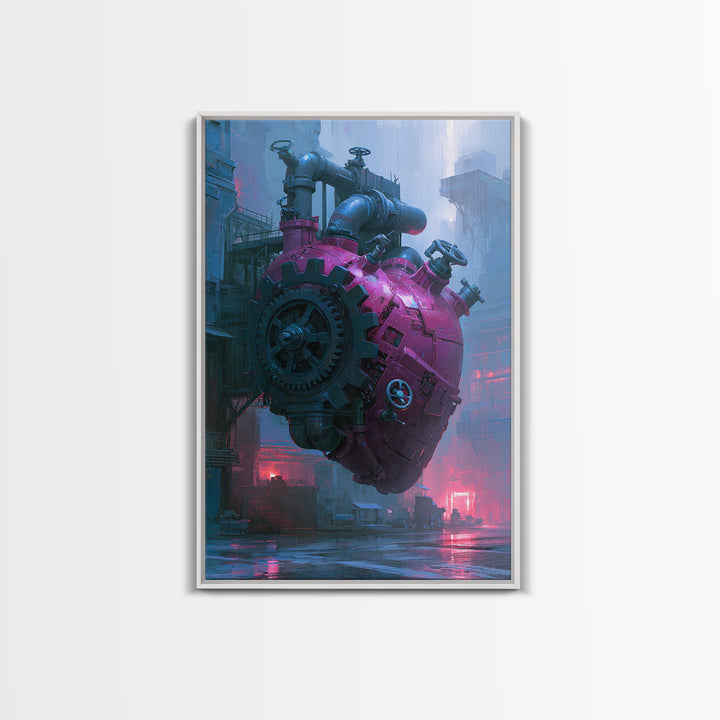 Gear Heart with Pipes and Valves Framed Canvas Print, Steampunk Art, Modern Art, Living Room Decor, Fine Art, Mechanic, STE-2x3-28