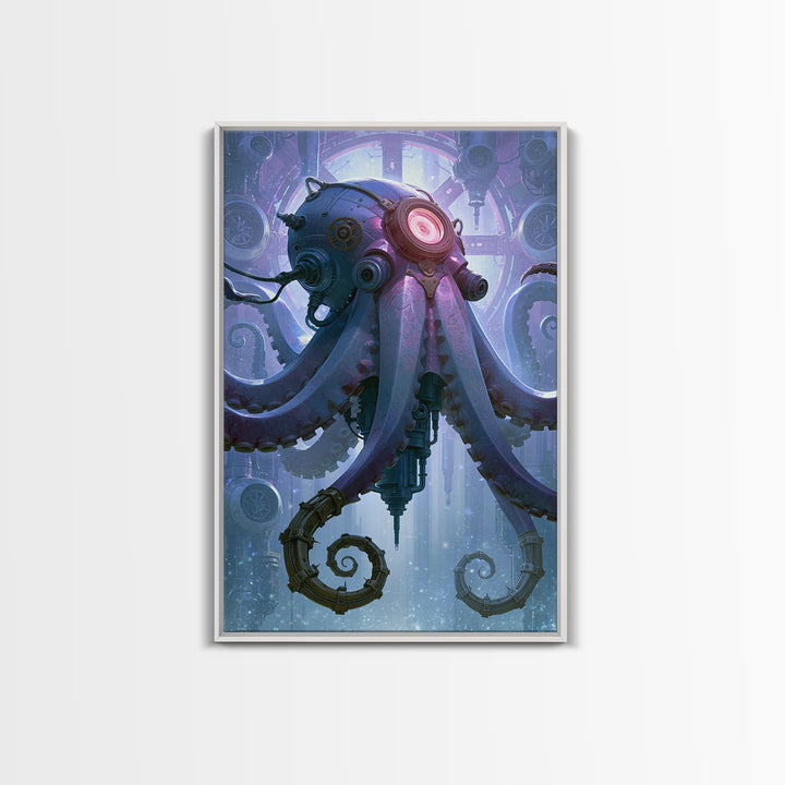 Steampunk Octopus with Brass Tentacles Framed Canvas Print, Steampunk Art, Abstract Art, Living Room Decor, Fine Art, Mechanic, STE-2x3-37